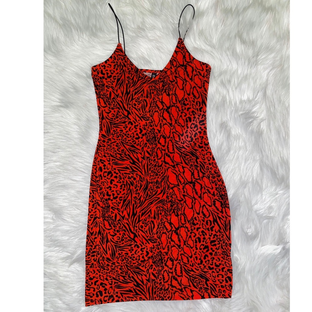NWOT Red Animal Print Mini Dress!